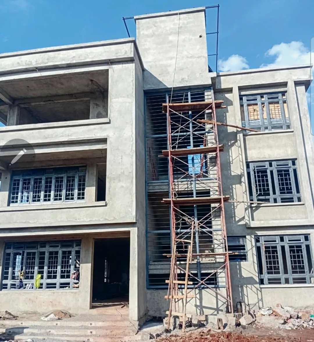 Apartment block under construction with scaffolding